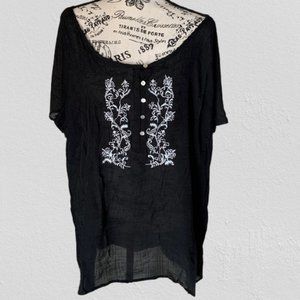 Brina & Em Short Sleeve Peasant Blouse | Black